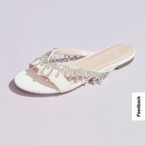 David's Bridal Crystal Drop V-Strap Slide Sandals